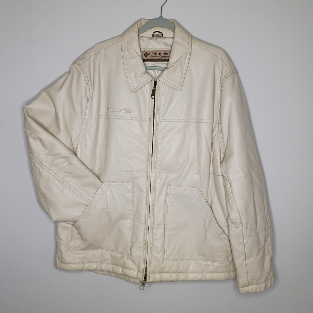 Columbia Men's Leather Jacket Large Cream Insulated